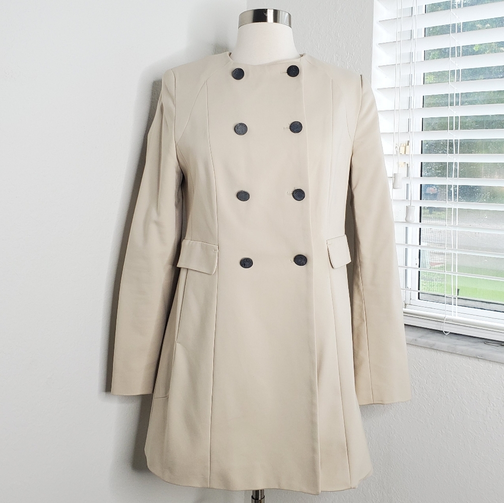 Zara Basic Collarless Double Breasted Coat L. - image 2